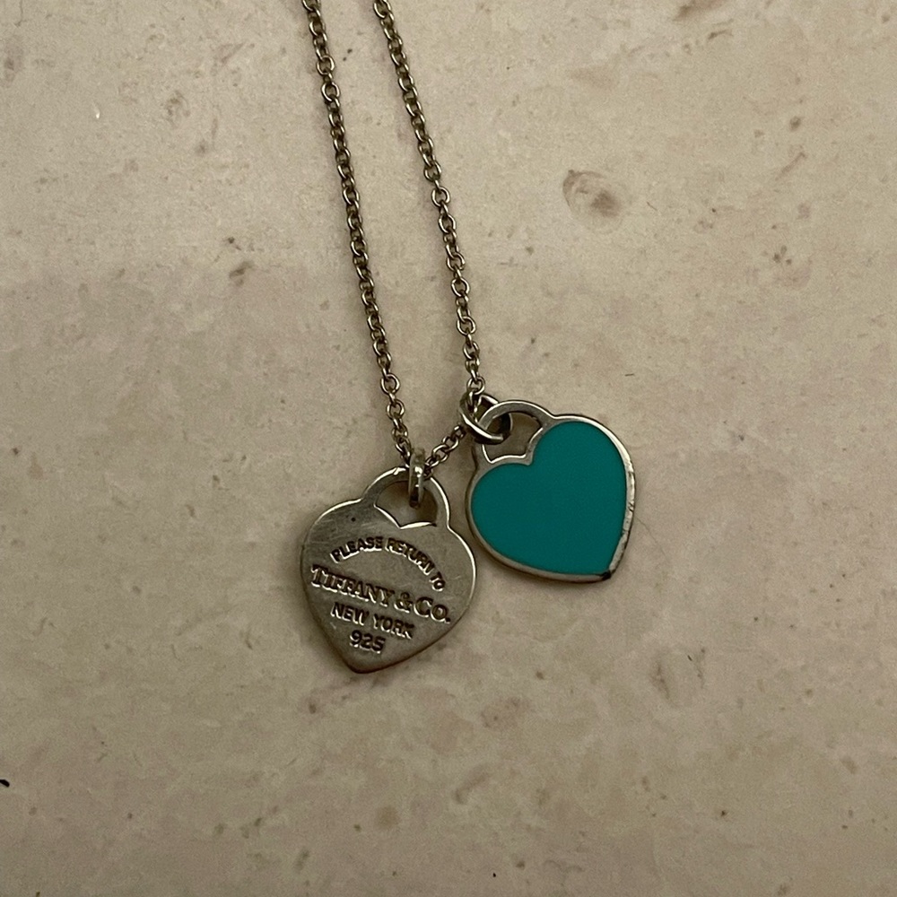Tiffany Blue Double Heart Pendant Necklace